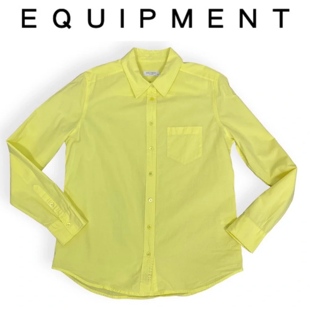 Equipment Brett Washed Cotton Poplin Blouse Shirt in Citron Yellow Q436-E195 M - Picture 2 of 10